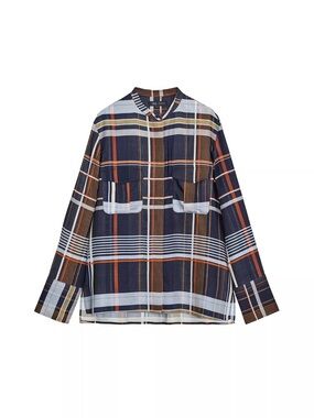 Zara Navy, White & Rust Plaid Button-Down Shirt